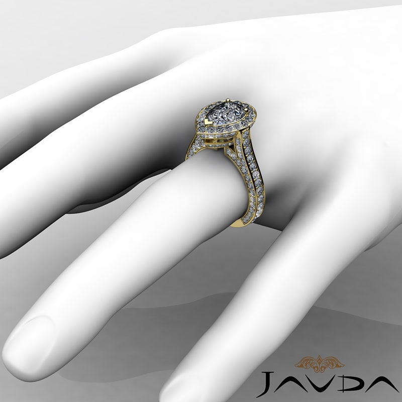 Halo Micro Pave Bridge Accent diamond Ring 14k Gold Yellow