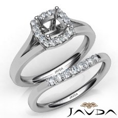 U Prong Diamond Engagement Cushion Semi Mount Ring Bridal Set 14K W Gold 0.41Ct