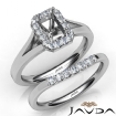 Emerald Diamond U Prong Engagement Semi Mount Ring Bridal Set Platinum 950 0.45Ct - javda.com 