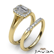 Classic Halo Bridal Set Pave diamond Ring 18k Gold Yellow