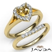 Heart Diamond U Prong Engagement Semi Mount Ring Bridal Set 14k Yellow Gold 0.42Ct - javda.com 