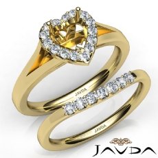 Heart Diamond U Prong Engagement Semi Mount Ring Bridal Set 14k Gold Yellow  (0.42Ct. tw.)