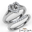 Heart Diamond U Prong Engagement Semi Mount Ring Bridal Set 18k White Gold 0.42Ct - javda.com 