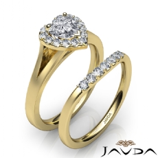 Pave Setting Halo Bridal Set diamond Ring 18k Gold Yellow