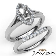 Marquise Diamond U Prong Engagement Semi Mount Ring Bridal Set 14K W Gold 0.40Ct