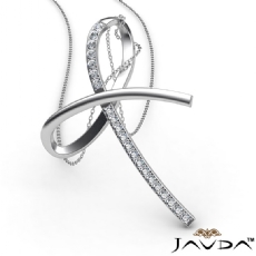 Simple Bow Pendant Necklace 18 Inch Chain 14k White Gold 0.32Ct Round Diamond
