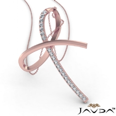 Simple Bow Pendant Necklace 18 Inch Chain 14k Rose Gold  Round Diamond (0.32Ct. tw.)