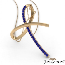 Simple Bow Pendant Necklace 18 Inch Chain 14k Gold Yellow <Dcarat> Round Sapphire