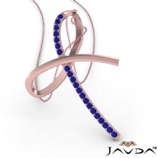 Simple Bow Pendant Necklace 18 Inch Chain 14k Rose Gold <Dcarat> Round Sapphire