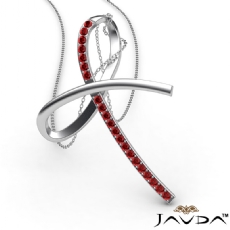 Simple Bow Pendant Necklace 18 Inch Chain 14k White Gold 0.32Ct Round Ruby