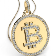 Bitcoin Diamond Pendant Necklace 14k Gold Yellow 18