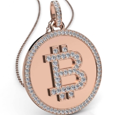 Bitcoin Diamond Pendant Necklace 14k Rose Gold 18
