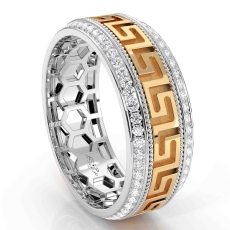 Greek Key Design Diamond Eternity Mens Wedding Band 14k Two Tone Gold 0.90Ct
