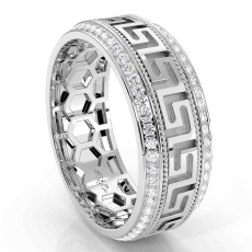 Greek Key Design Diamond Eternity Mens Wedding Band 14k Gold White  (0.9Ct. tw.)