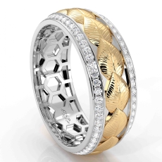 Gold Leaf Round Diamond Eternity Mens Wedding Band 14k Two Tone Gold 1.00Ct