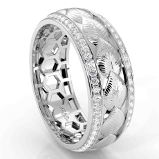 Gold Leaf Round Diamond Eternity Mens Wedding Band 14k Gold White  (1Ct. tw.)