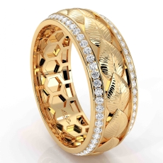 Gold Leaf Round Diamond Eternity Mens Wedding Band 14k Gold Yellow  (1Ct. tw.)