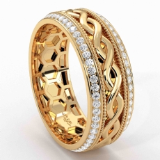 Infinity Pattern Diamond Eternity Men's Wedding Band 14k Gold Yellow  (0.9Ct. tw.)