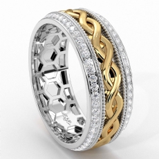 Infinity Pattern Diamond Eternity Men's Wedding Band 14k Two Tone Gold 0.90Ct