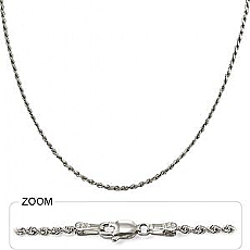 14k White Gold Diamond Cut Rope Hip Hop Chain Mens Necklace (2mm,18