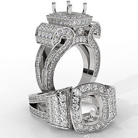 Cushion Diamond Setting Antique & Vintage Engagement Semi Mount Ring 14K White Gold 2.65ct.