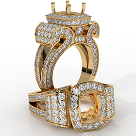 Cushion Diamond Setting Antique & Vintage Engagement Semi Mount Ring 14k Gold Yellow  (2.65Ct. tw.)