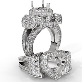 Heart Shape Diamond Engagement Ring Vintage Halo Setting 14K White Gold Semi Mount 2.65Ct