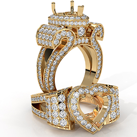 Heart Shape Diamond Engagement Ring Vintage Halo Setting 14k Gold Yellow Semi Mount  (2.65Ct. tw.)