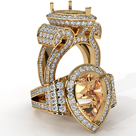 Diamond Engagement Ring Antique & Vintage Pear Semi Mount Halo Setting 14k Gold Yellow  (2.4Ct. tw.)