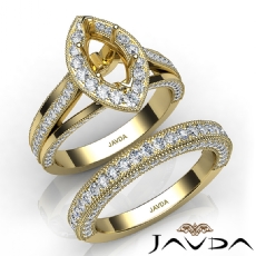 Pave Diamond Engagement Ring Bridal Sets 14k Gold Yellow Marquise Semi Mount  (1.7Ct. tw.)