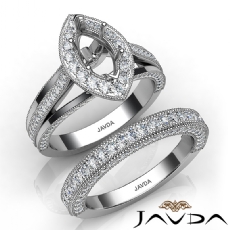 Pave Diamond Engagement Ring Bridal Sets 14K W Gold Marquise Semi Mount 1.70Ct.