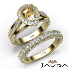 Pave Diamond Engagement Ring Bridal Sets 14k Gold Yellow Pear Semi Mount  (1.7Ct. tw.)