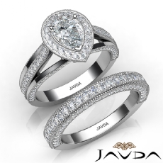 Milgrain Halo Bezel Bridal Set diamond Ring 14k Gold White