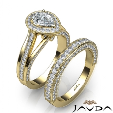 Milgrain Halo Bezel Bridal Set diamond Ring 14k Gold Yellow