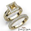 Pave Diamond Engagement Ring Bridal Sets 14k Yellow Gold Princess Semi Mount 1.7Ct - javda.com 
