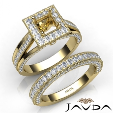 Pave Diamond Engagement Ring Bridal Sets 14k Gold Yellow Princess Semi Mount  (1.7Ct. tw.)