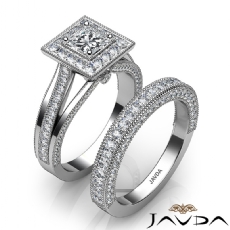 Bezel Halo Milgrain Bridal Set diamond Ring Platinum 950