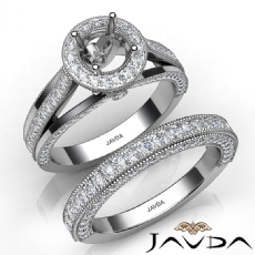 Pave Diamond Engagement Ring Round Semi Mount Bridal Sets 14K White Gold 1.70Ct.