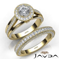 Halo Milgrain Bridal Set diamond Ring 18k Gold Yellow