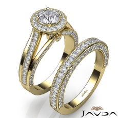 Halo Milgrain Bridal Set diamond Ring 14k Gold Yellow