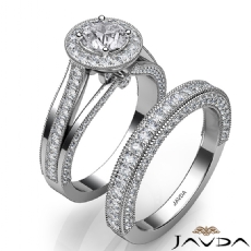Halo Milgrain Bridal Set diamond Ring 14k Gold White