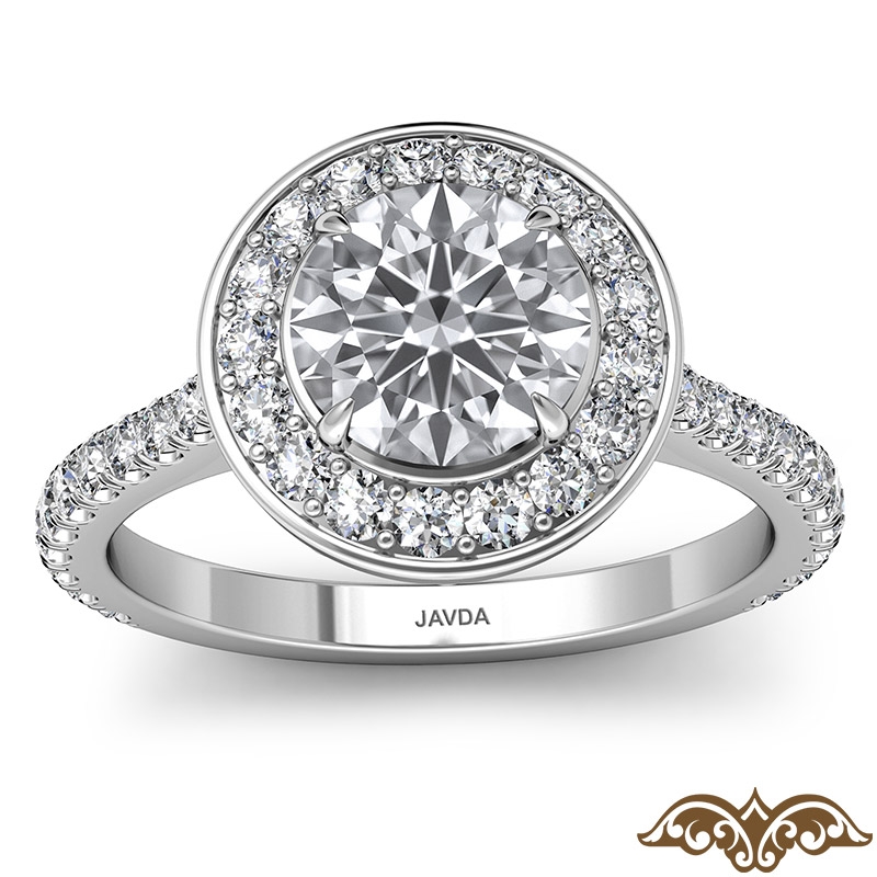 Crown Halo French U Cut Pave diamond Ring 14k Gold White