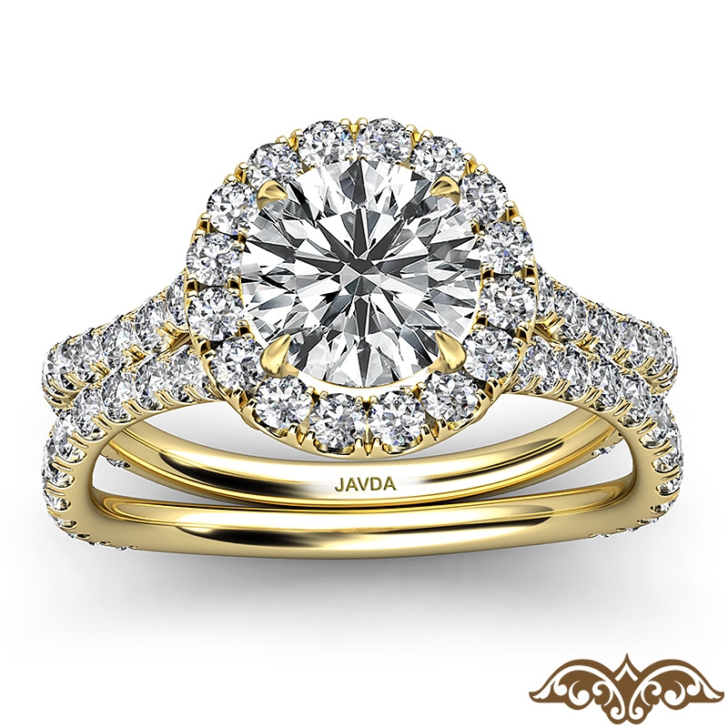 Cathedral Halo French Pave diamond Ring 14k Gold Yellow