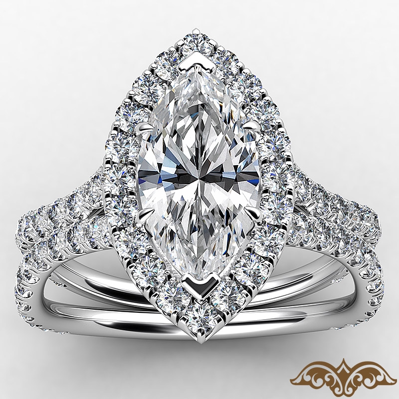 Cathedral Halo French Pave diamond Ring 14k Gold White