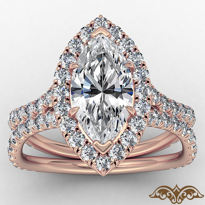 Cathedral Halo French Pave diamond Ring 18k Rose Gold