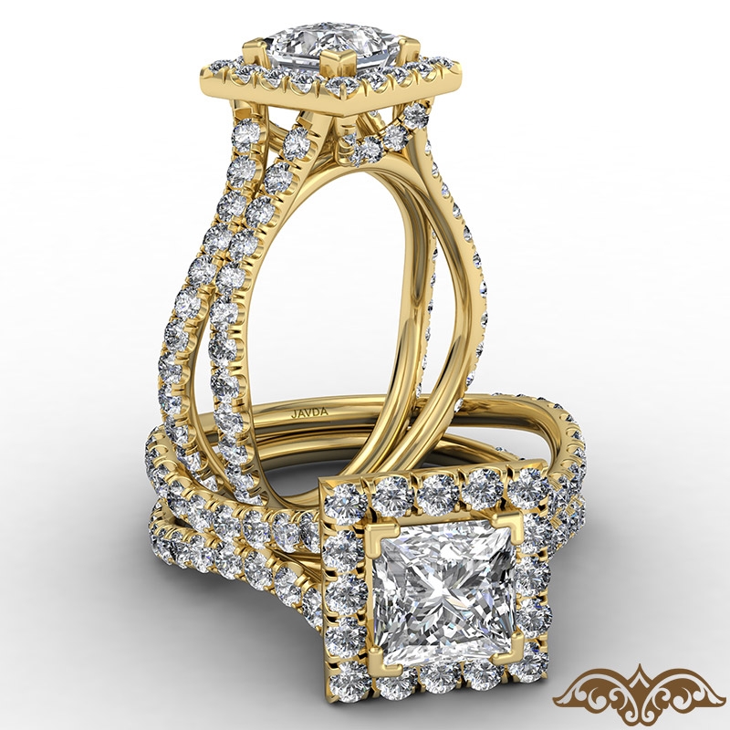 Cathedral Halo French Pave diamond Ring 14k Gold Yellow
