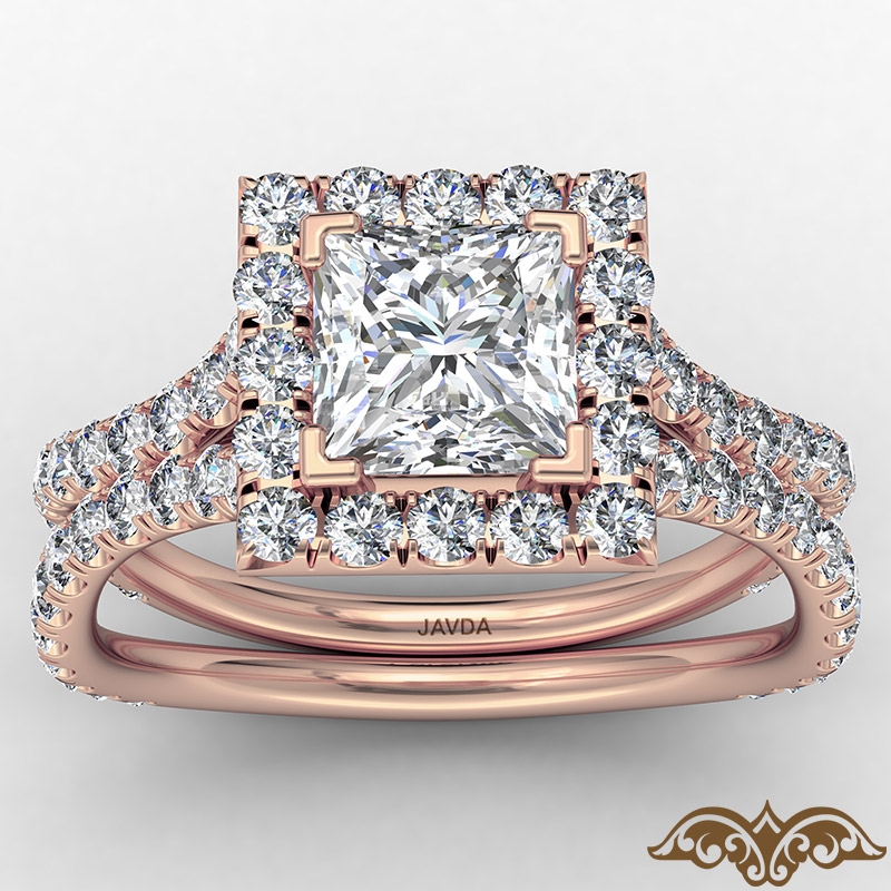 Cathedral Halo French Pave diamond Ring 18k Rose Gold