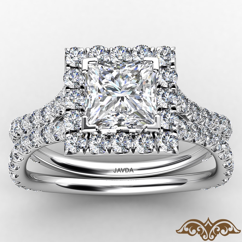 Cathedral Halo French Pave diamond Ring 14k Gold White