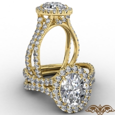 Cathedral Halo French Pave diamond Ring 14k Gold Yellow