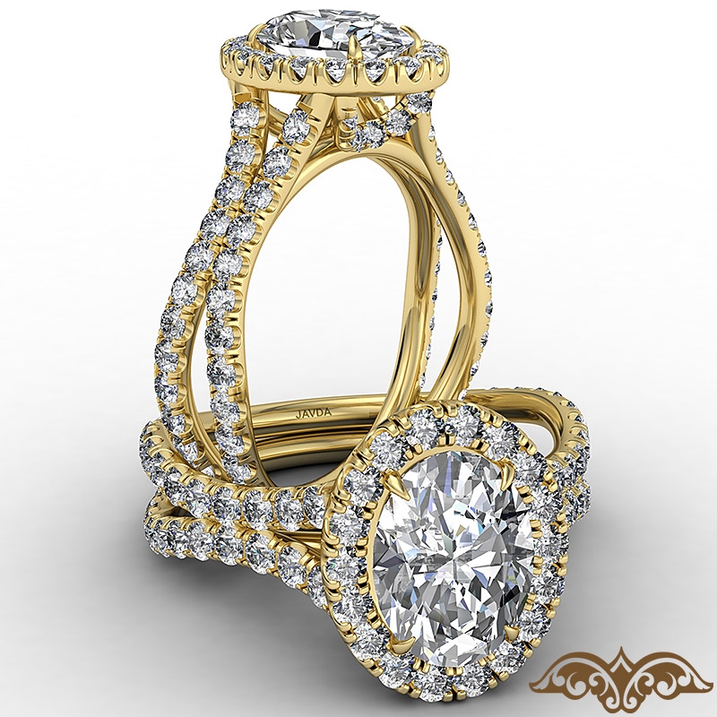 Cathedral Halo French Pave diamond Ring 18k Gold Yellow